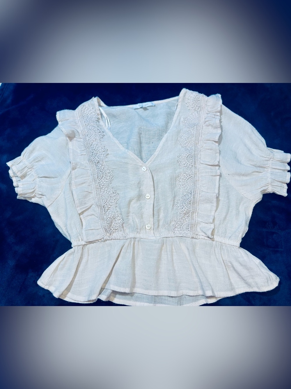 Love Tree Cream Ruffle Lace Peplum Blouse